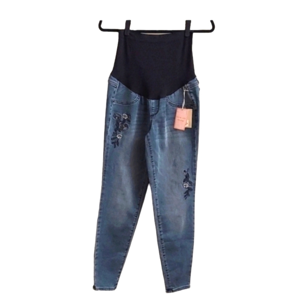 A:GLOW Maternity Floral Embroidered Denim Jeggings New 8